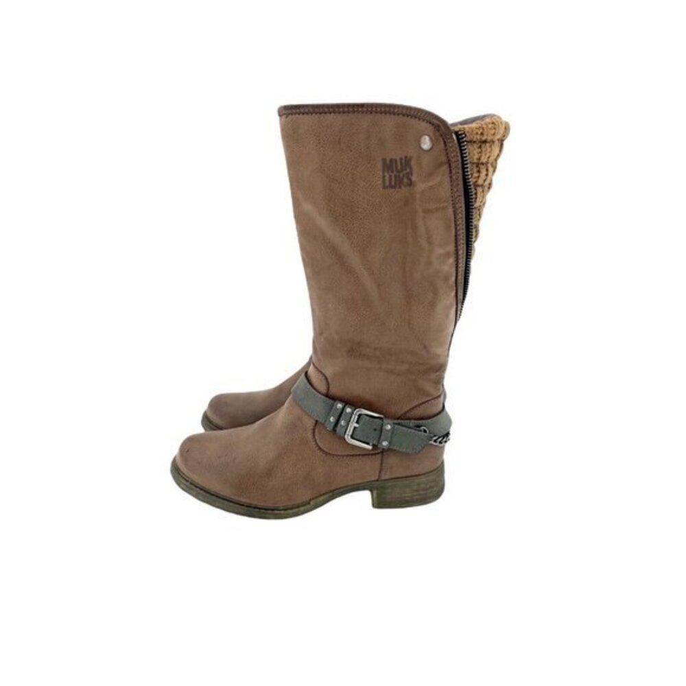 Muk Luks Boots Womens Santina Knit Vegan Leather Faux Fur SZ 7 New